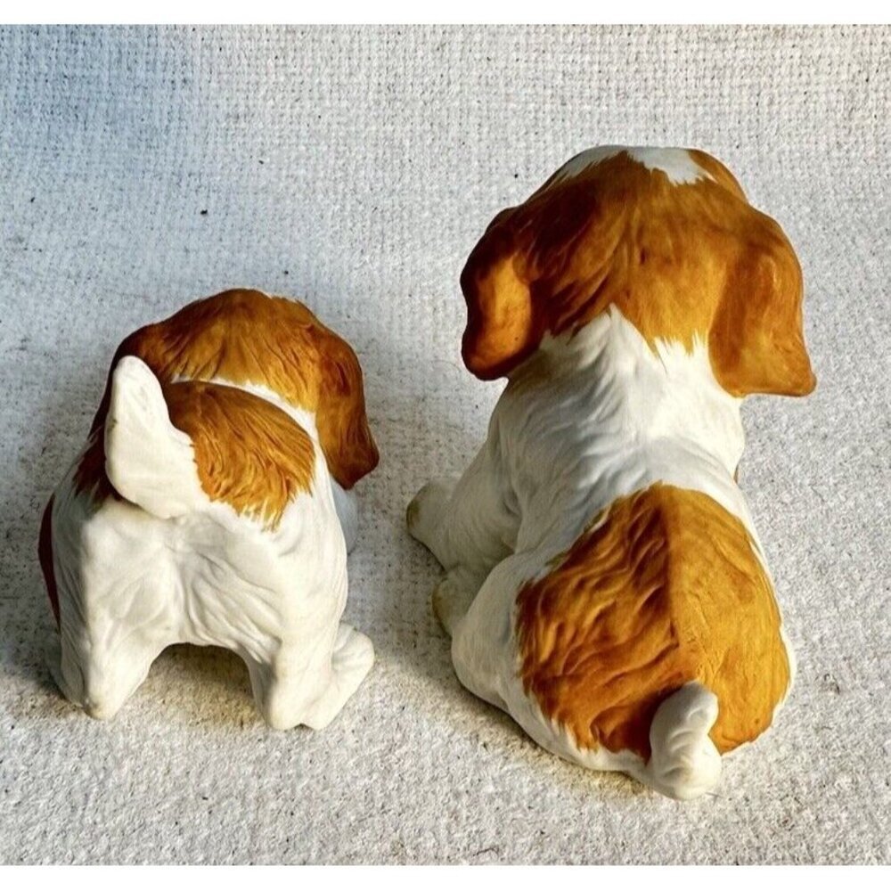 VTG Homco 1980’s Pair Of Ceramic White And Brown King Charles Spaniel Figurines - Picture 3 of 6